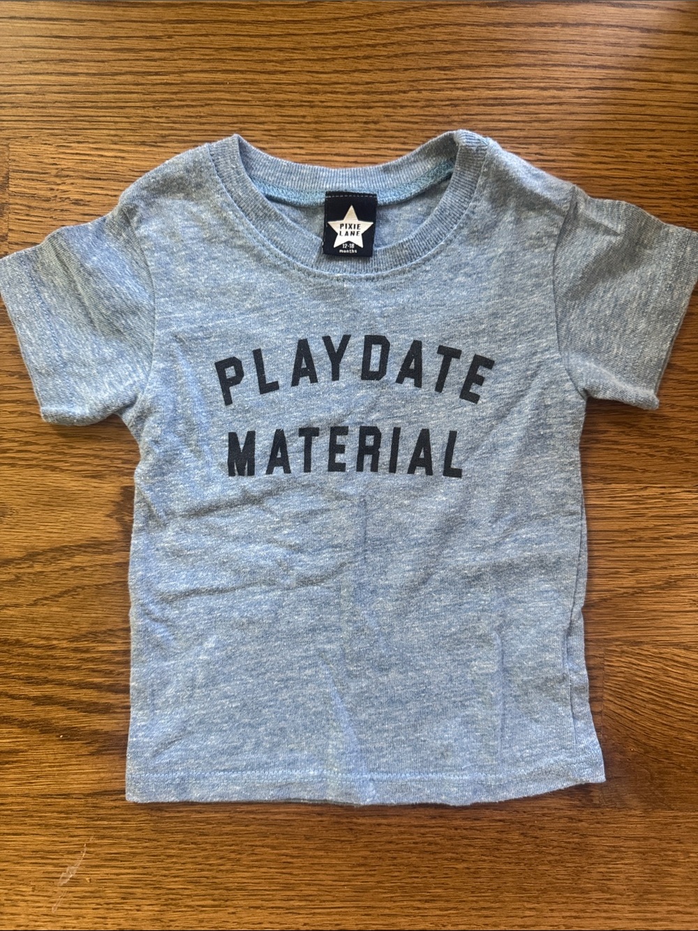 PixieLane size 12-18 months Heather Blue "Playdate Material" Short Sleeve Tee